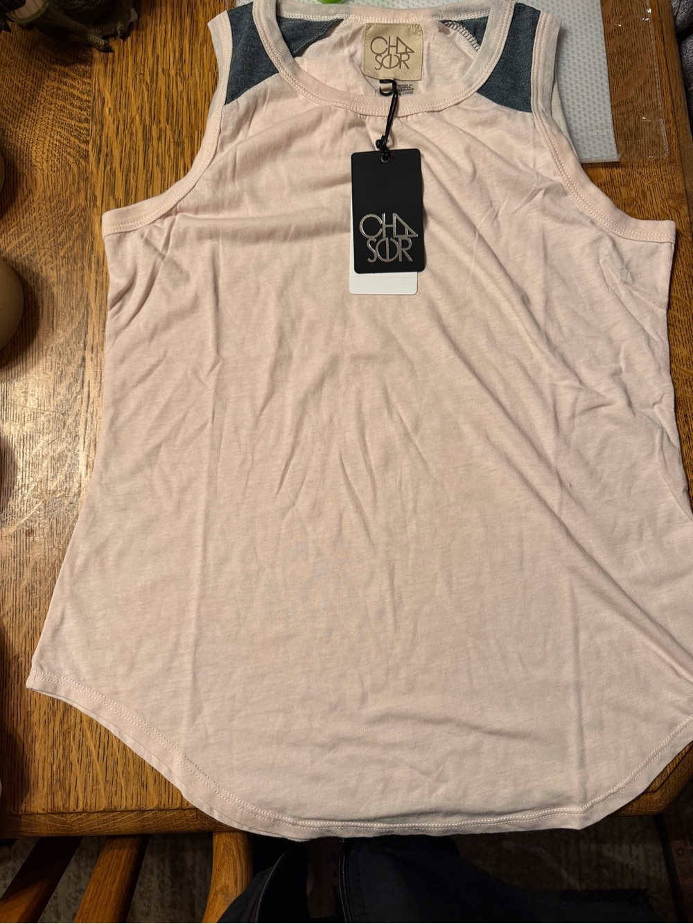 Chaser Women’s Pale Pink Tank Top with Contrast Shoulder Panels